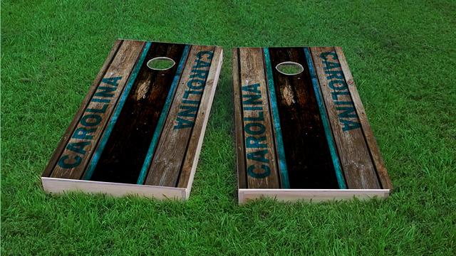 Woodslat Worn Carolina Football Themed Custom Cornhole Board Design