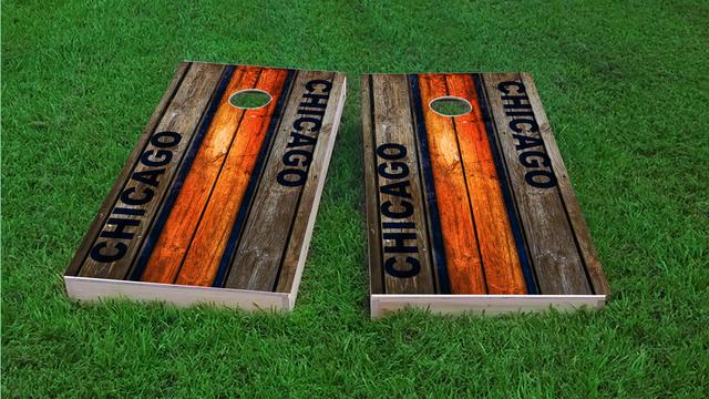 Woodslat Worn Chicago Football Themed Custom Cornhole Board Design