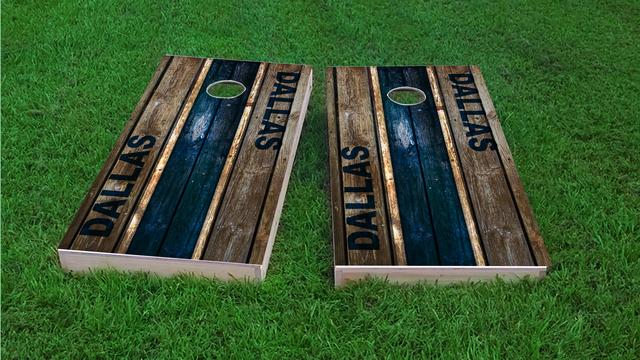 Woodslat Worn Dallas Football Themed Custom Cornhole Board Design