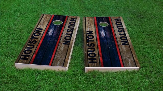 Woodslat Worn Houston Football Themed Custom Cornhole Board Design
