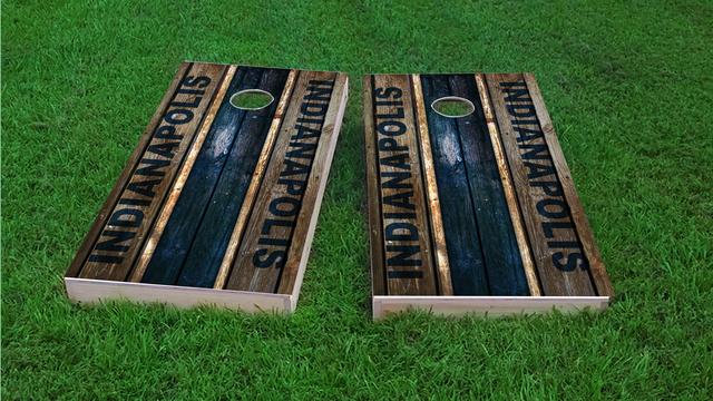 Woodslat Worn Indianapolis Football Themed Custom Cornhole Board Design