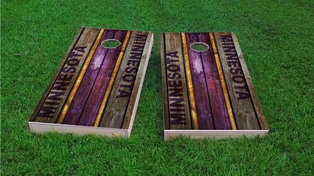 Woodslat Worn Minnesota Football Themed Custom Cornhole Board Design