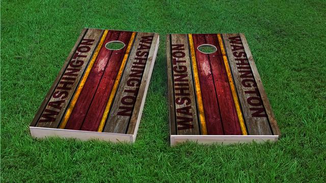 Woodslat Worn Washington Football Themed Custom Cornhole Board Design