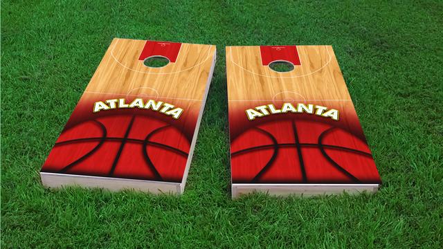 Basketball Atlanta Themed Custom Cornhole Board Design