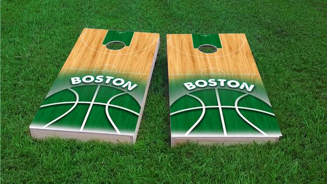 Basketball Boston Themed Custom Cornhole Board Design
