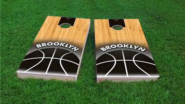 Basketball Brooklyn Themed Custom Cornhole Board Design