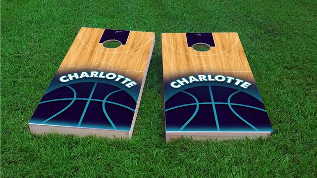 Basketball Charlotte Themed Custom Cornhole Board Design