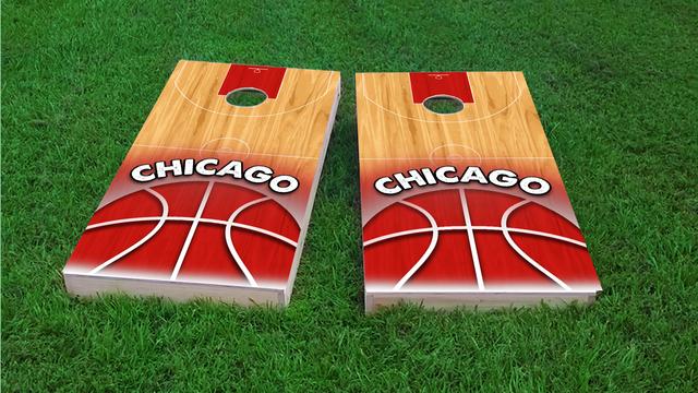 Basketball Chicago Themed Custom Cornhole Board Design