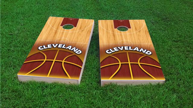 Basketball Cleveland Themed Custom Cornhole Board Design