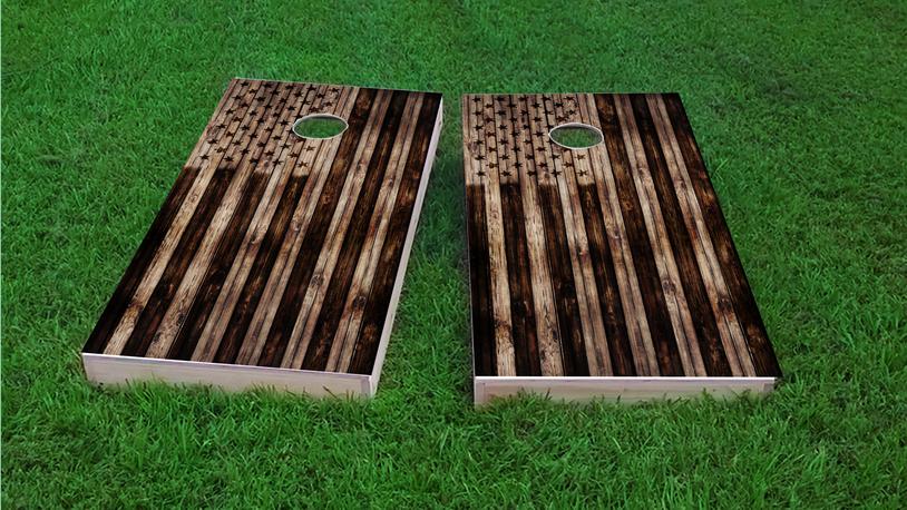 American Flag Burned Wood Themed Custom Cornhole Boards Variations