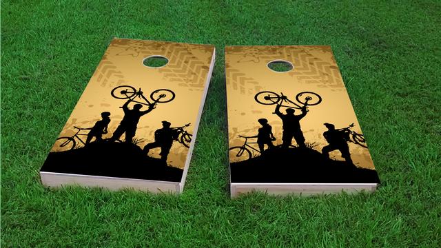 Mountain Biking Themed Custom Cornhole Board Design