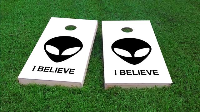 Aliens - I believe Themed Custom Cornhole Board Design