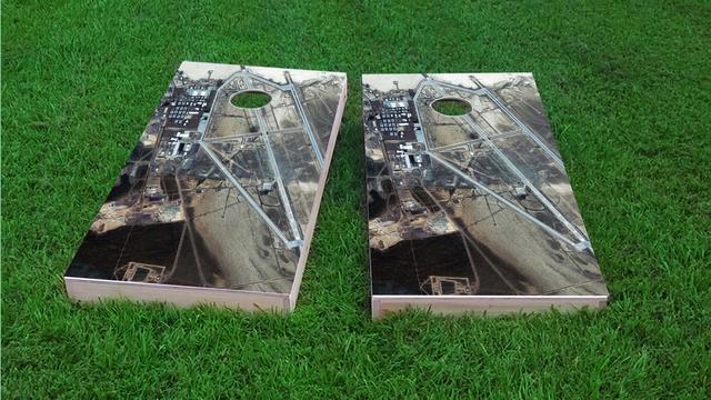 Area 51 Satellite View Themed Custom Cornhole Board Design
