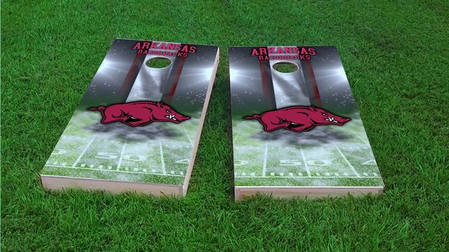 NCAA Field (Arkansas Razorbacks) Themed Custom Cornhole Board Design