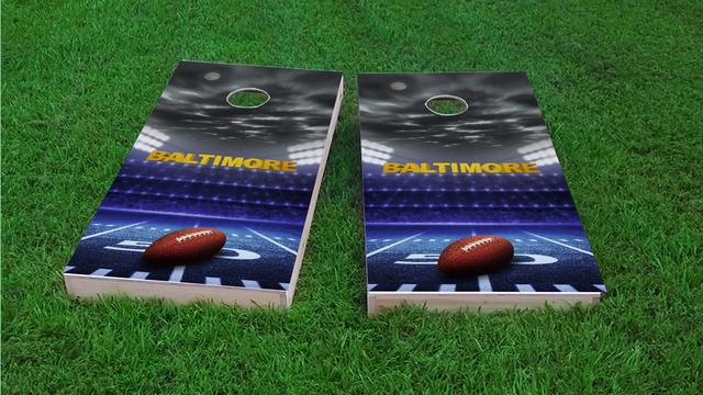 Baltimore Football Themed Custom Cornhole Board Design