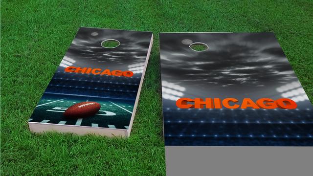 Chicago Football Themed Custom Cornhole Board Design