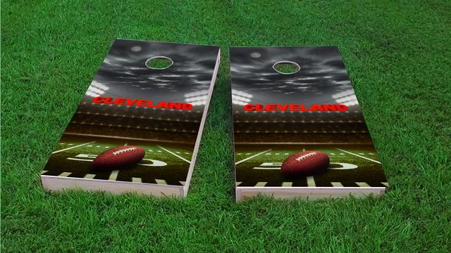 Cleveland Football Themed Custom Cornhole Board Design