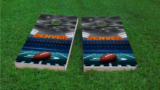  Denver Football Themed Custom Cornhole Board Design