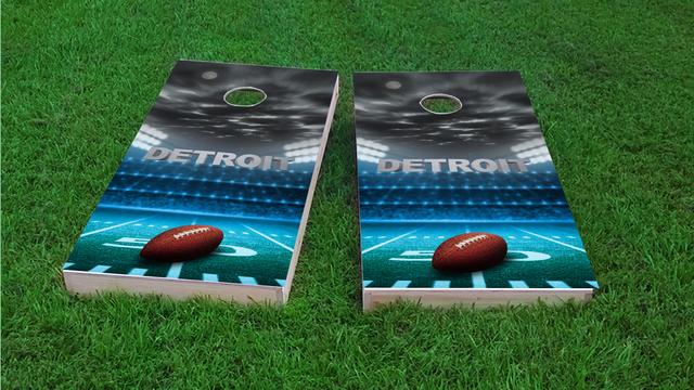 Detroit Football Themed Custom Cornhole Board Design