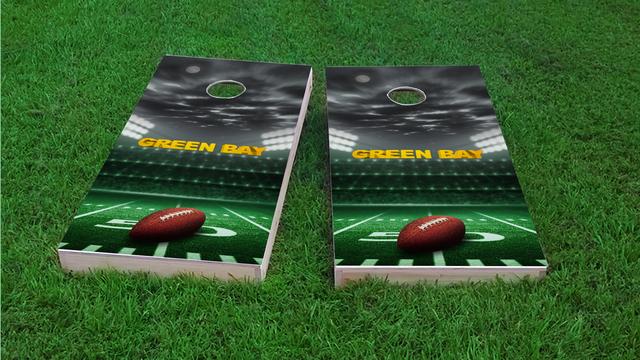 Green Bay Football Themed Custom Cornhole Board Design