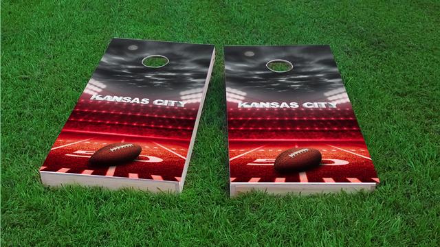 Kansas City Football Themed Custom Cornhole Board Design