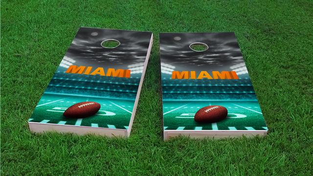 Miami Football Themed Custom Cornhole Board Design