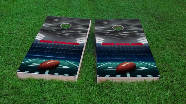 New England Football Themed Custom Cornhole Board Design