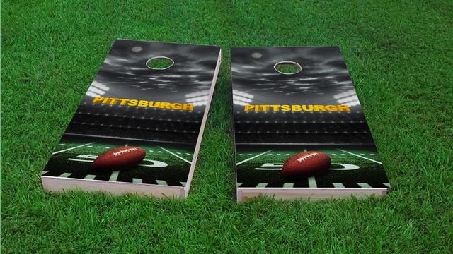 Pittsburgh Football Themed Custom Cornhole Board Design