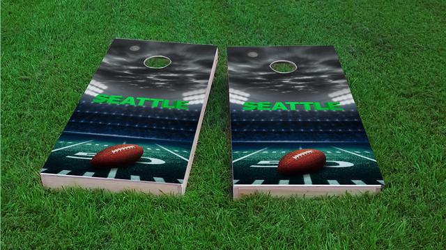 Seattle Football Themed Custom Cornhole Board Design