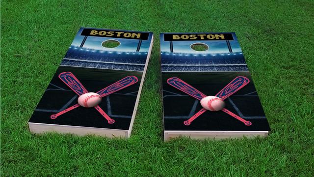  Boston Baseball Themed Custom Cornhole Board Design