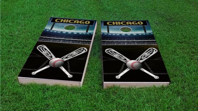  Chicago 2 Baseball Themed Custom Cornhole Board Design