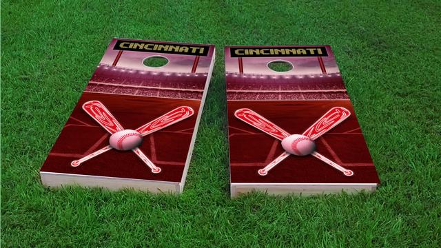 Cincinnati Baseball Themed Custom Cornhole Board Design