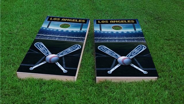 Los Angeles 1 Baseball Themed Custom Cornhole Board Design