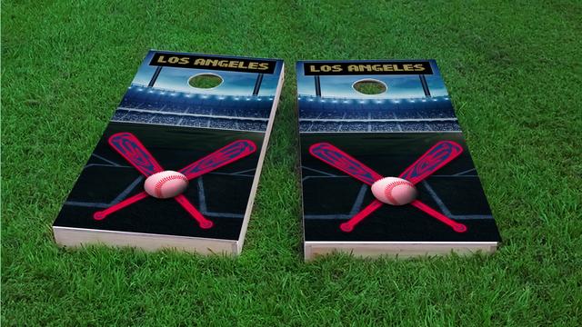 Los Angeles 2 Baseball Themed Custom Cornhole Board Design