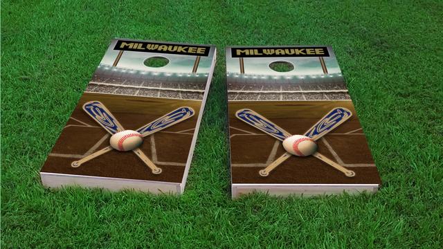 Milwaukee Baseball Themed Custom Cornhole Board Design