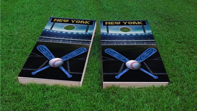 New York 1 Baseball Themed Custom Cornhole Board Design