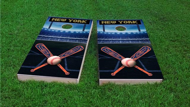 New York 2 Baseball Themed Custom Cornhole Board Design