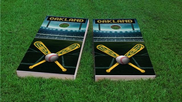 Oakland Baseball Themed Custom Cornhole Board Design