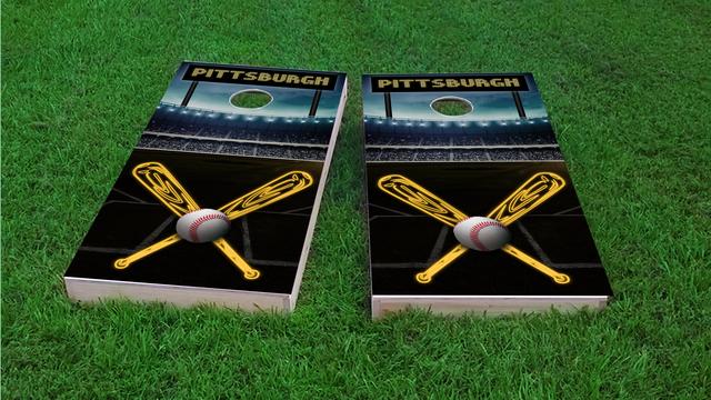  Pittsburgh Baseball Themed Custom Cornhole Board Design