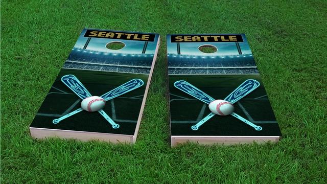 Seattle Baseball Themed Custom Cornhole Board Design