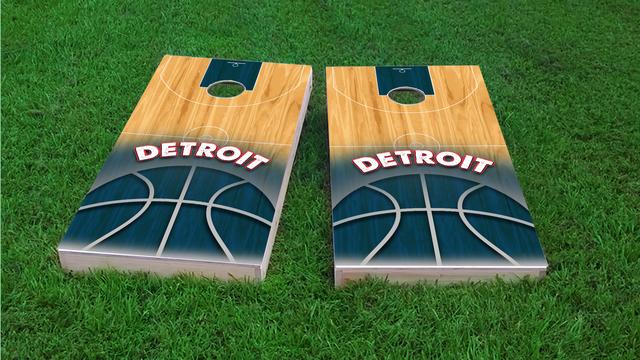 Basketball Detroit Themed Custom Cornhole Board Design