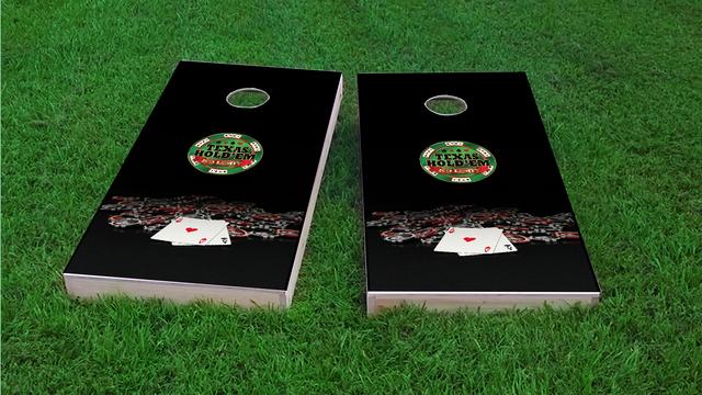 Texas Hold'em No Limit Themed Custom Cornhole Board Design