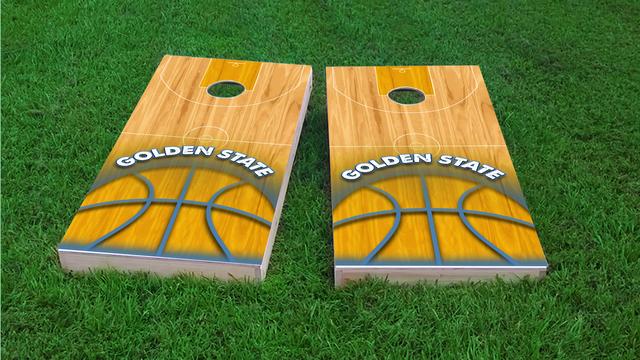 Basketball Golden State Themed Custom Cornhole Board Design