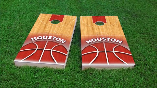 Basketball Houston Themed Custom Cornhole Board Design