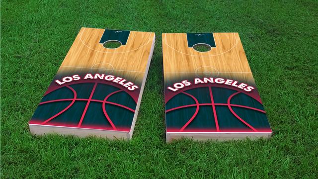 Basketball Los Angeles Themed Custom Cornhole Board Design