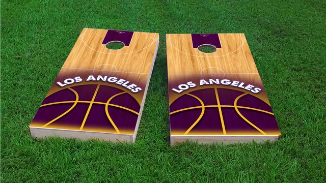Basketball Los Angeles Themed Custom Cornhole Board Design