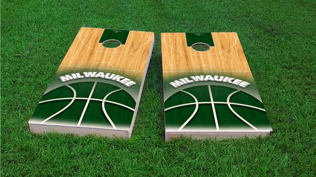 Basketball Milwaukee Themed Custom Cornhole Board Design