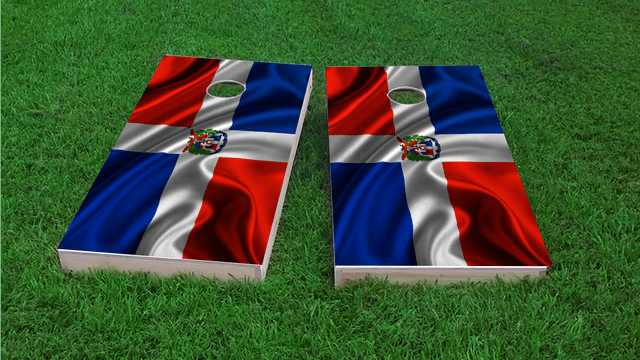 Dominican Flag Themed Custom Cornhole Board Design