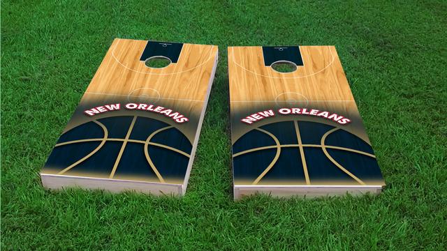 Basketball New Orleans Themed Custom Cornhole Board Design