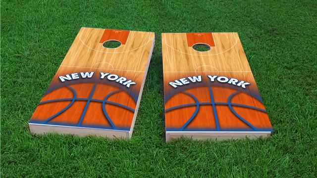 Basketball New York Themed Custom Cornhole Board Design